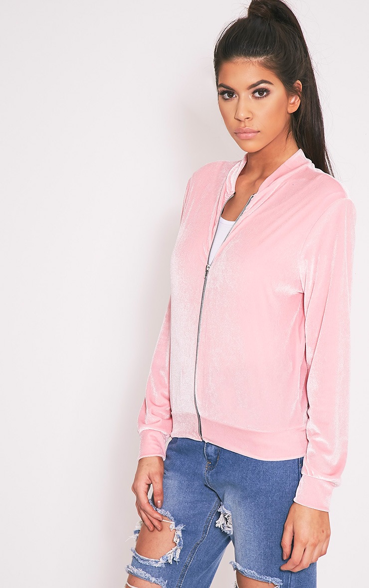 Samirah Baby Pink Velvet Bomber Jacket Coats & Jackets