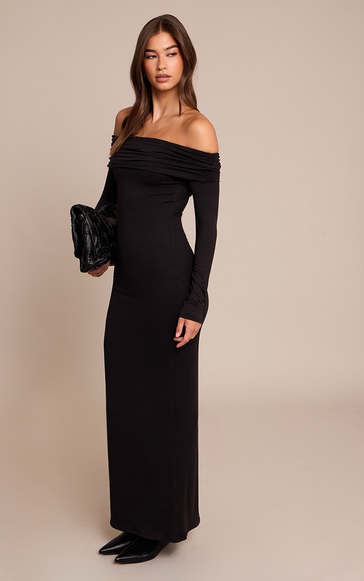 Black Soft Touch Jersey Bardot Maxi Dress image 3