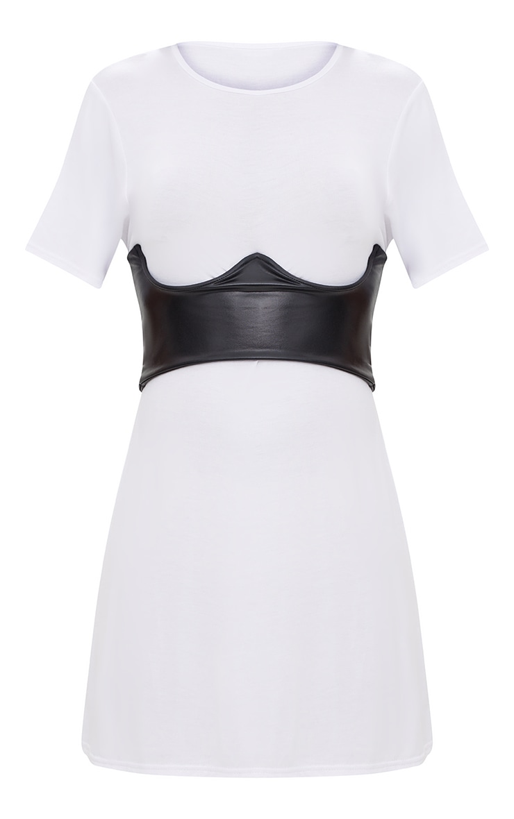 White Contrast Corset Detail T Shirt Dress. Dresses ...