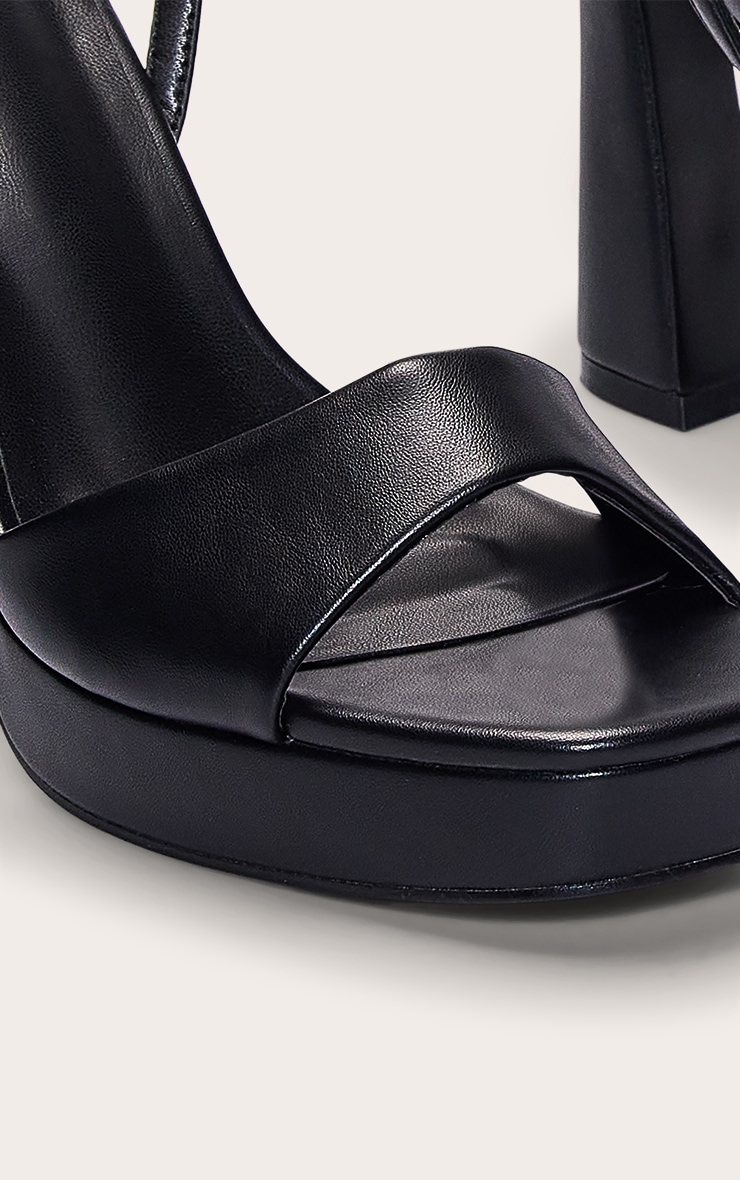 Black PU Platform Chunky Heeled Sandals image 5