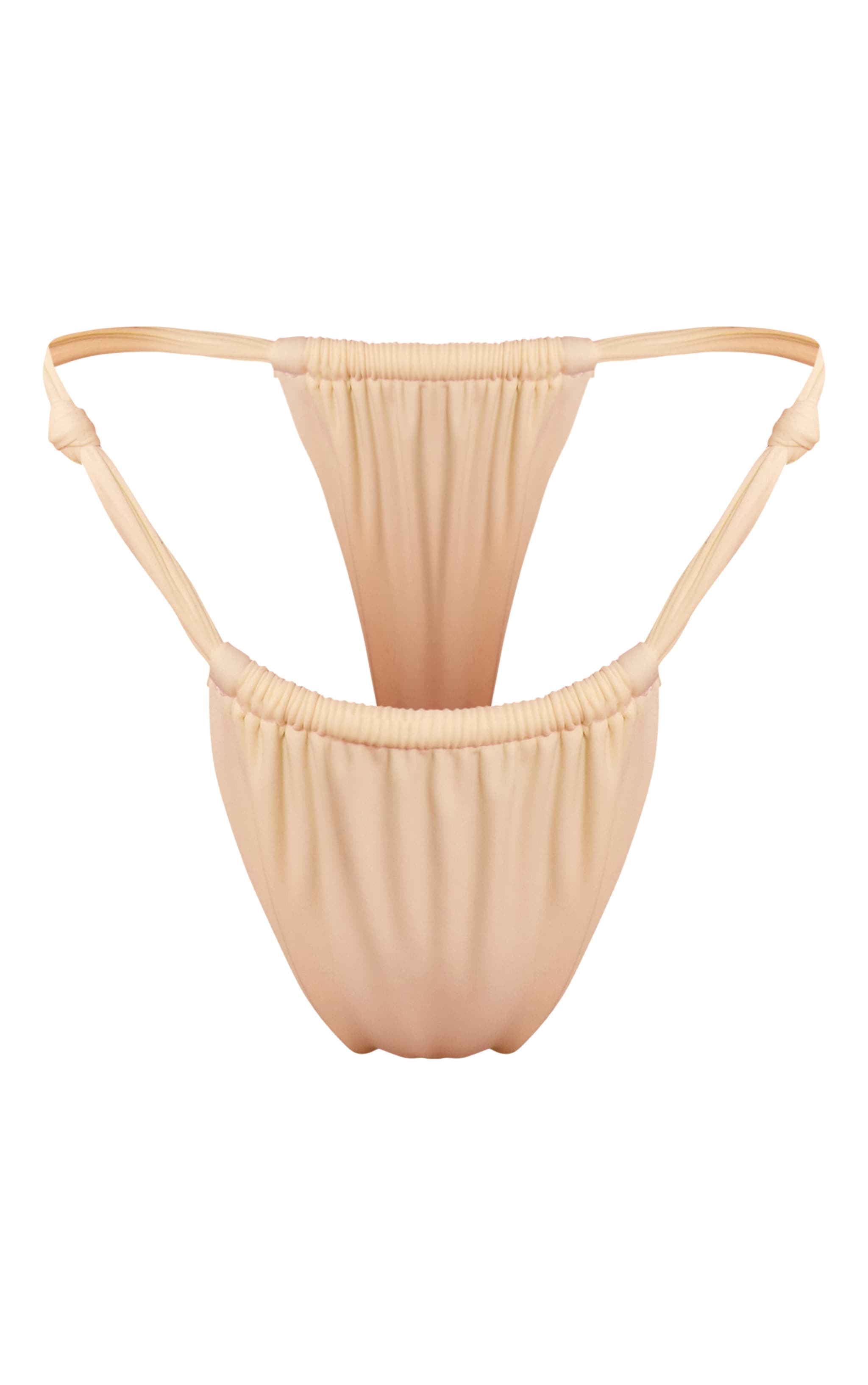Cream Knot Detail Ruched Tanga Bikini Bottoms image 5
