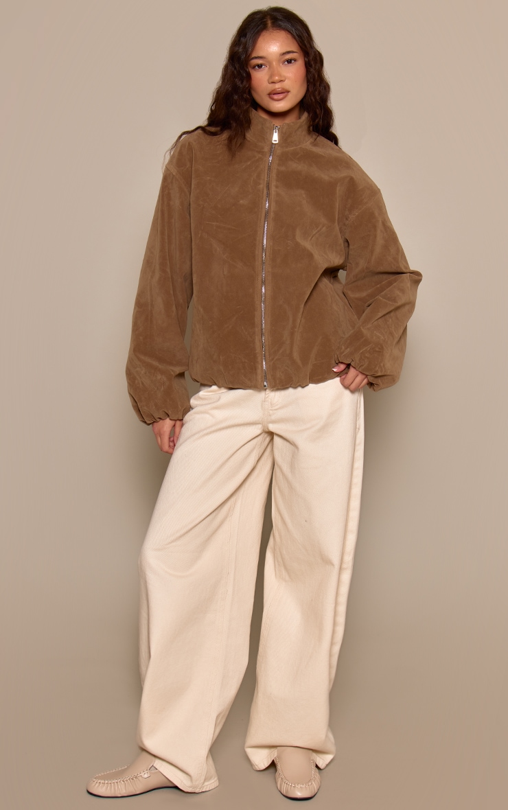 Mushroom Faux Suede Bomber Jacket image 3