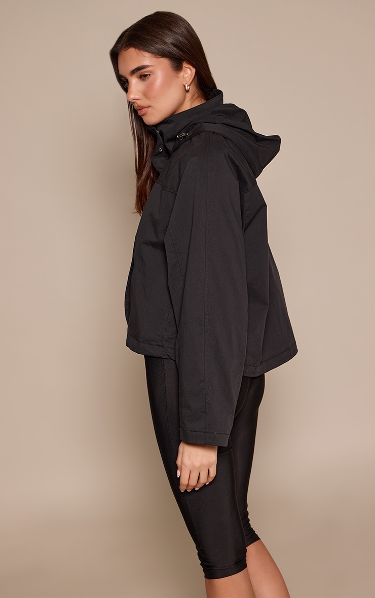 Black Funnel Neck Removable Hood Windbreaker image 2
