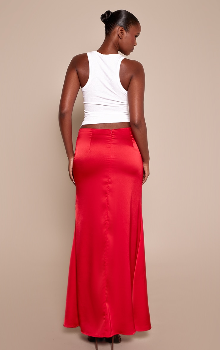 Red Satin Floaty Maxi Skirt image 3