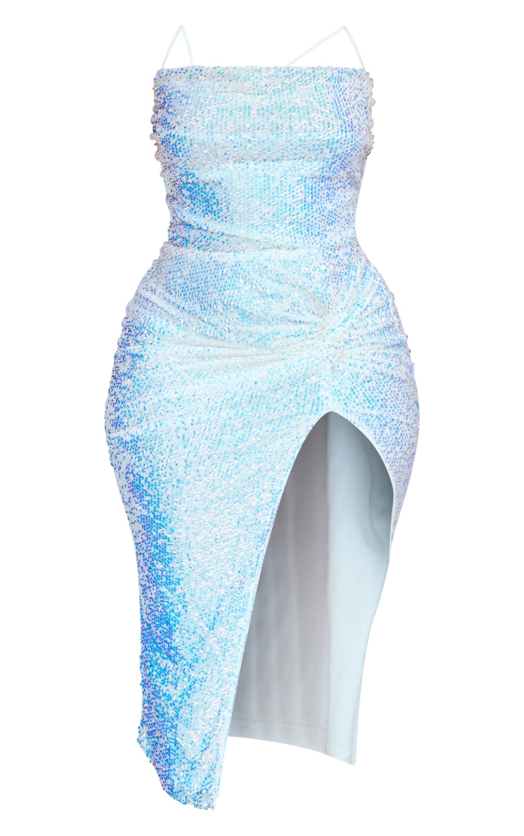 Plus White Sequin Cowl High Split Midi Dress image 5