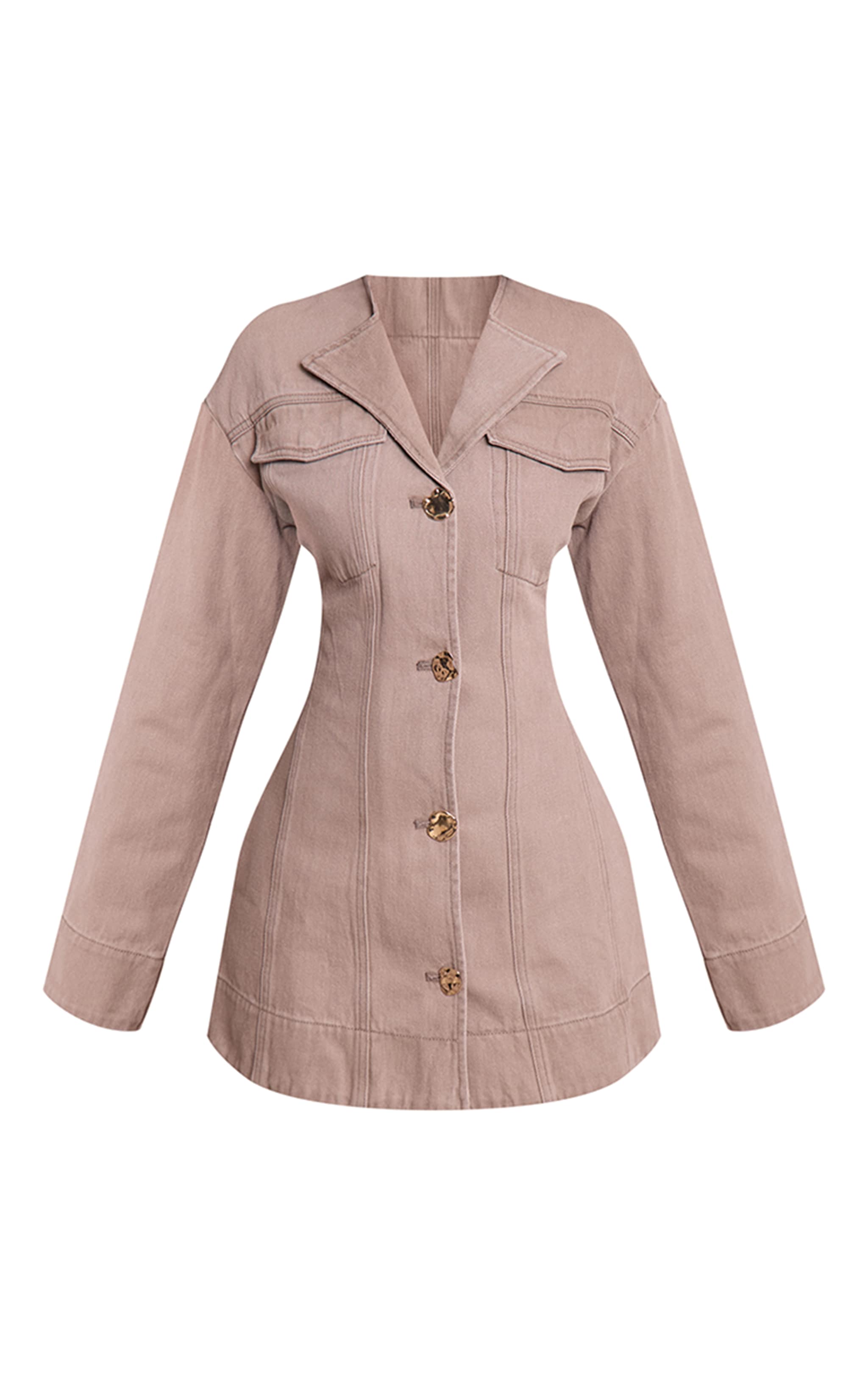 Petite Mushroom Button Detail Long Sleeve Denim Dress image 5