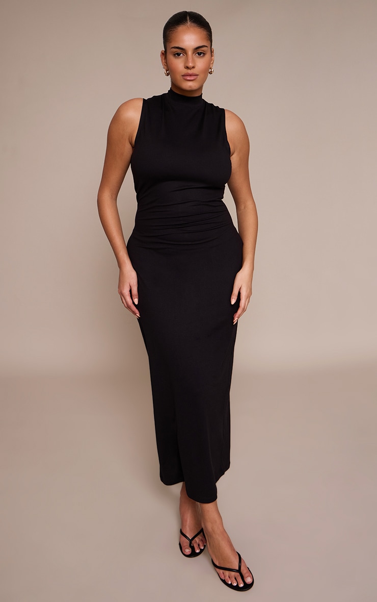Plus Black Sculpt High Neck Maxi Dress image 1