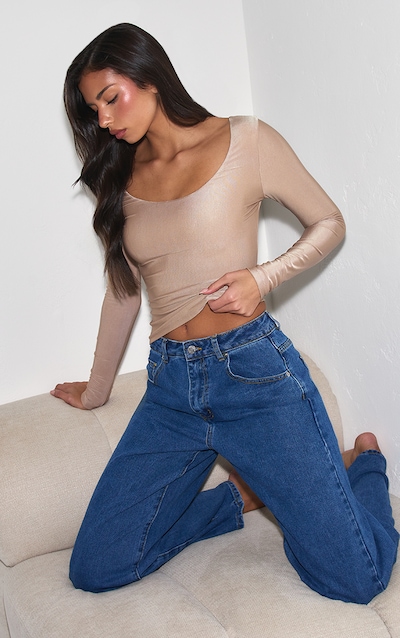 Bone Polyamide Scoop Neck Long Sleeve Top