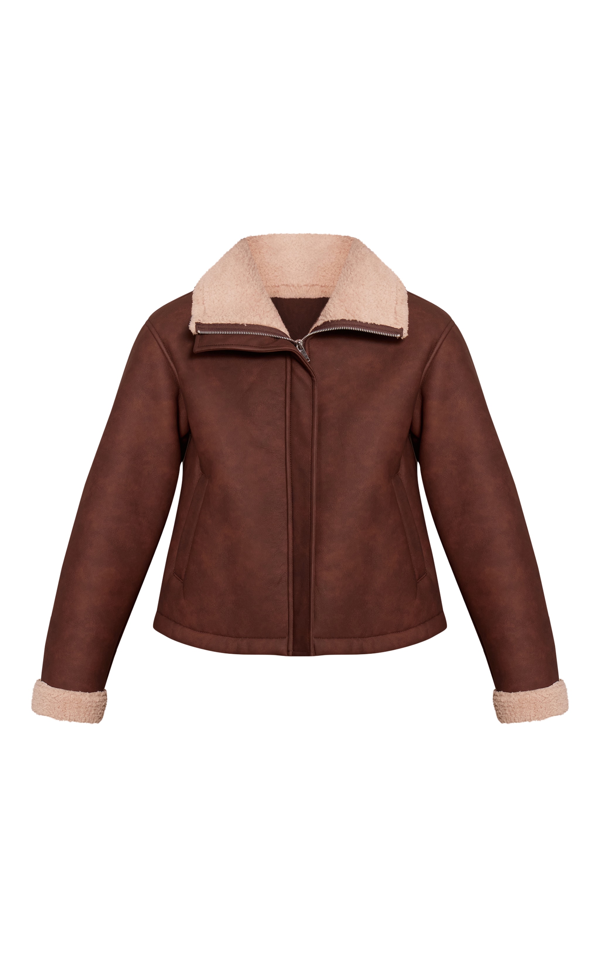 Tan Borg Lining Funnel Neck Aviator image 5