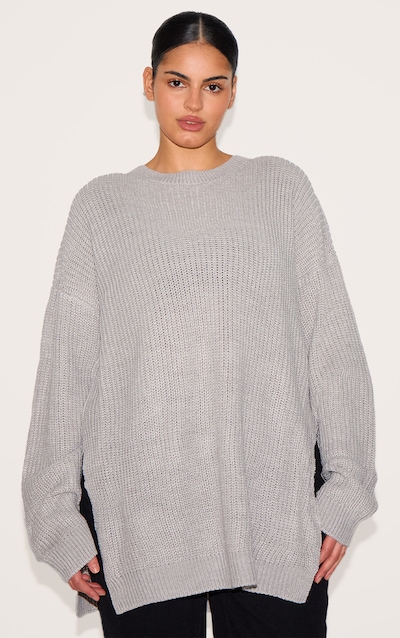 Plus Grey Round Neck Side Split Jumper