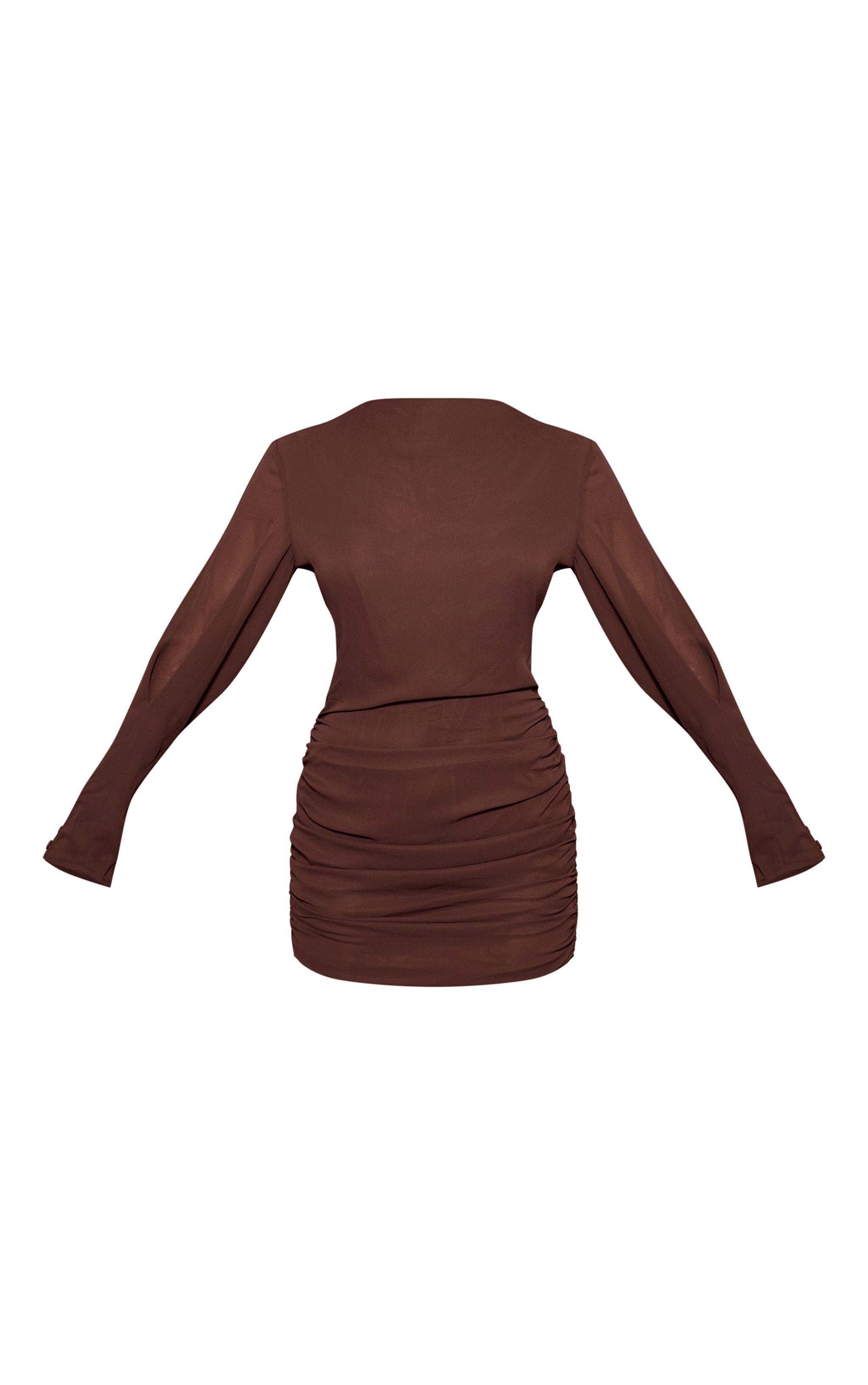 Chocolate Woven Boat Neck Long Sleeve Ruched Mini Dress image 5