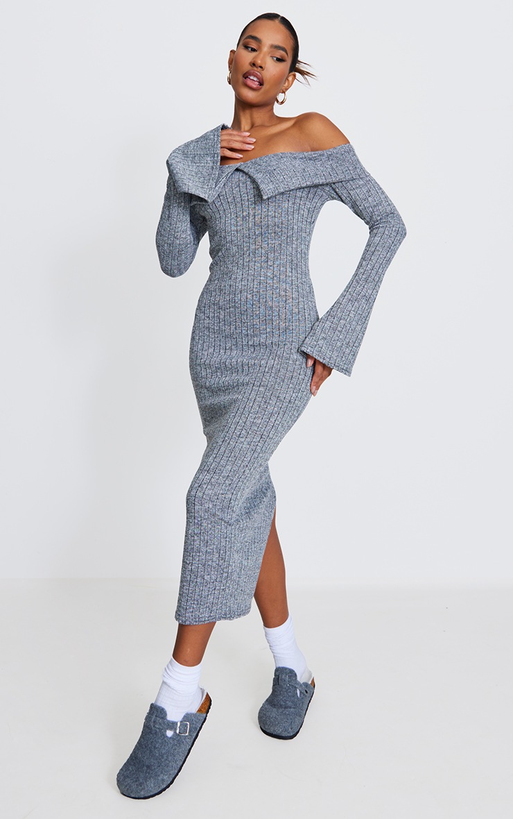 Robe t-shirt gris chiné avec jupe à cordons ajustables