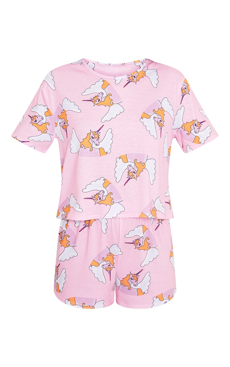Pale Pink Unicorn Short Pj Set Pjs PrettyLittleThing