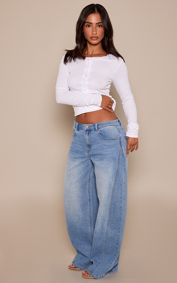 Petite Mid Blue Mid Rise Stretch Barrel Jeans image 2
