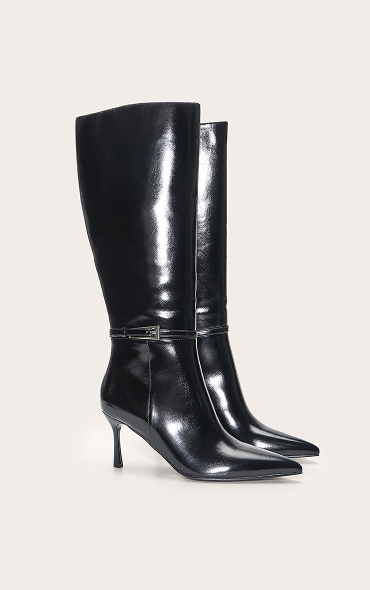 Botte noire à boucles montante au genou à talon aiguille image 3