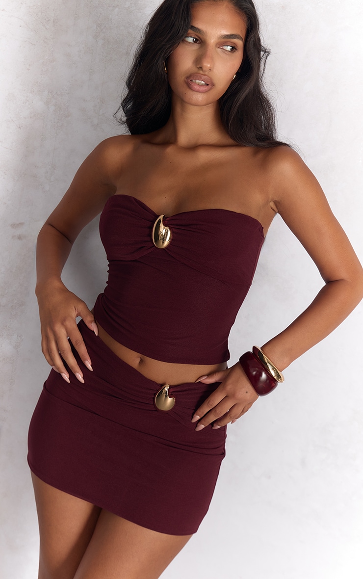 Top bustier bordeaux à empiècement doré image 4