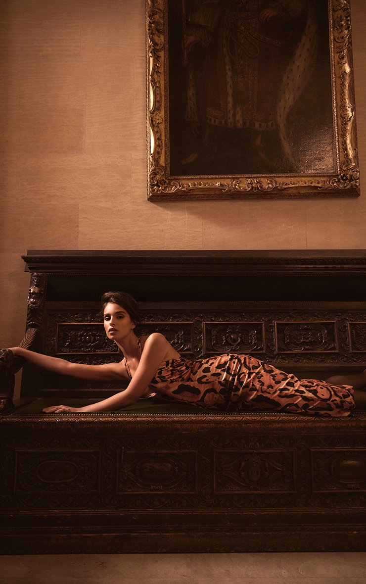 PLT Label Multi Leopard Printed Velvet Halterneck Midaxi Dress image 4