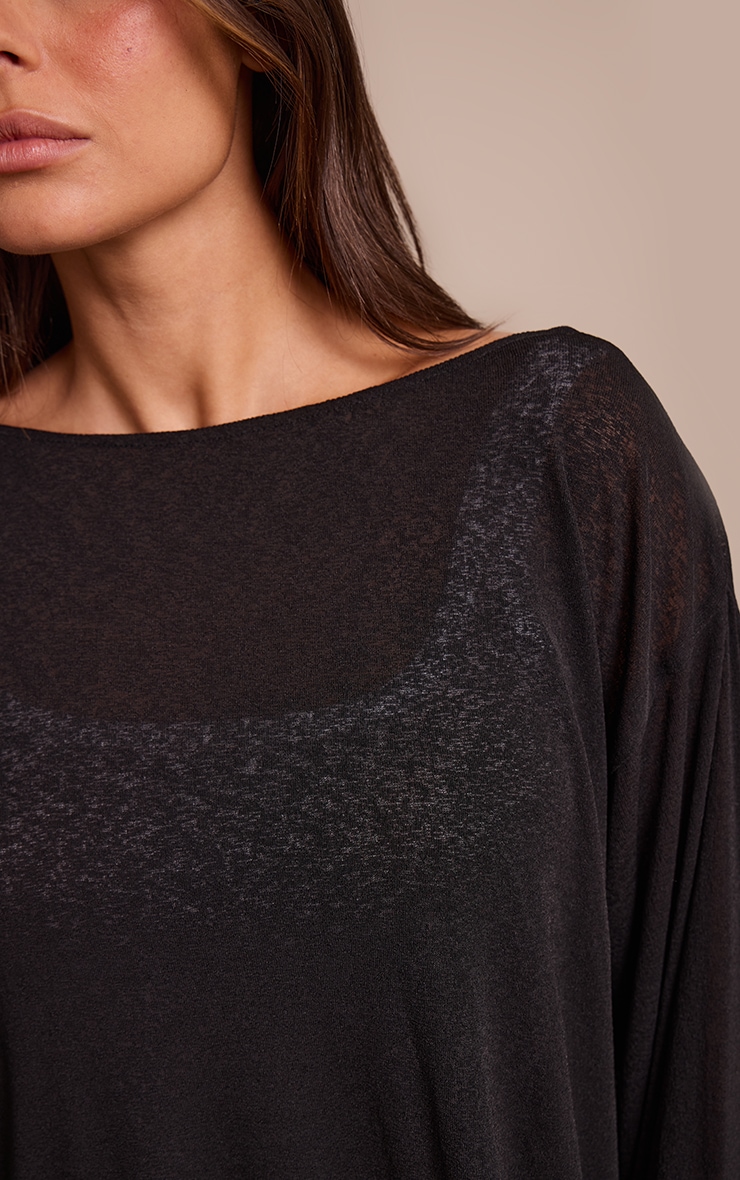 Black Oversized Burnout Mesh Long Sleeve Top  image 4