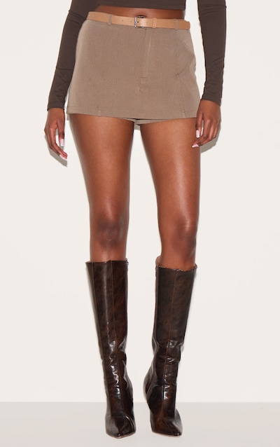 Brown Tailored Woven Belt Detail Skort