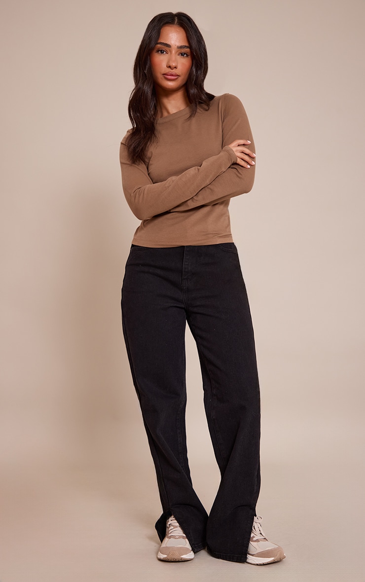 Petite Top long en coton doux gris champignon à col ras et manches longues image 3