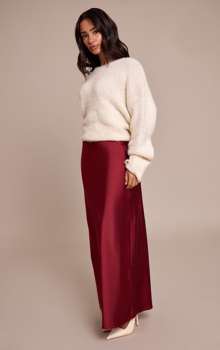 Petite Burgundy Satin Flowy Maxi Skirt image 2