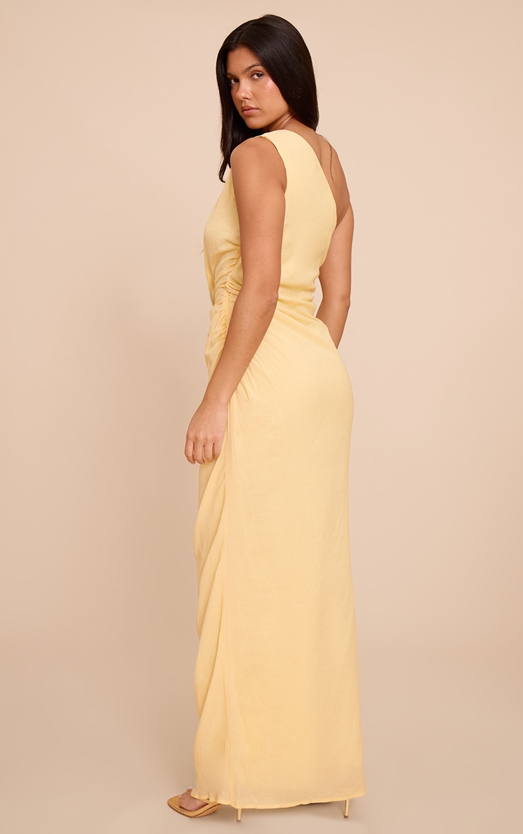 Lemon Textured One Shoulder Ruched Maxi Dress image 2