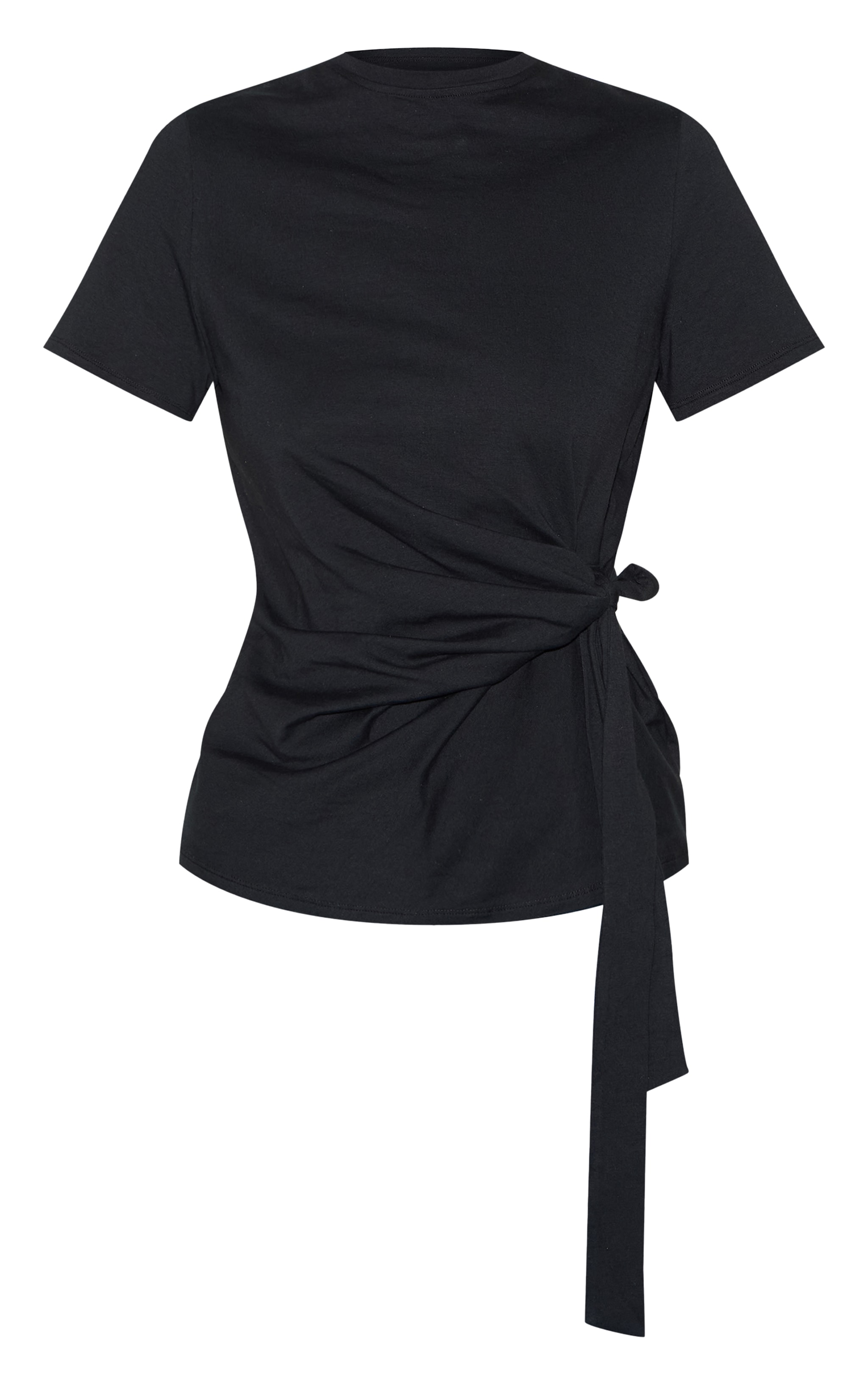 Black Cotton Tie Detail Oversized T Shirt image 5