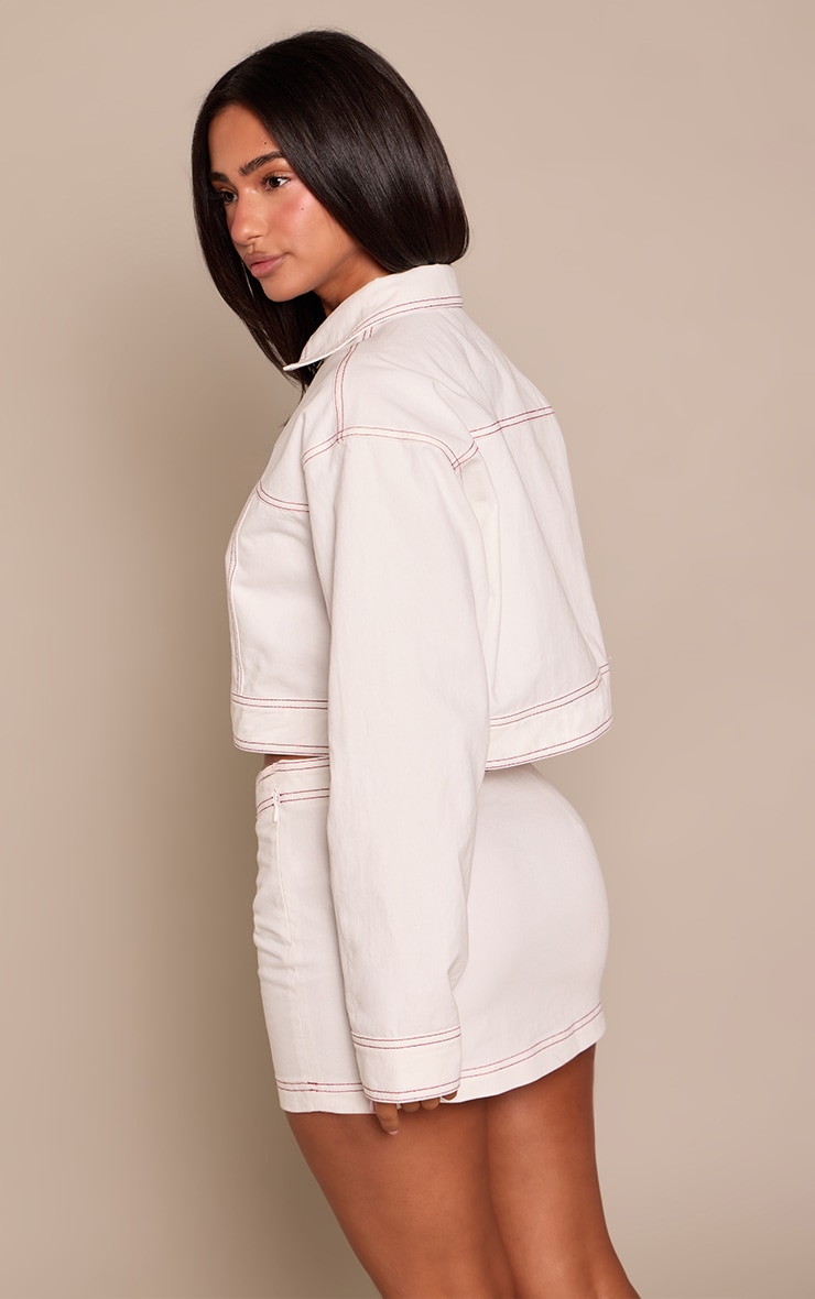 Petite Cream Contrast Stitching Twill Mini Skirt  image 3