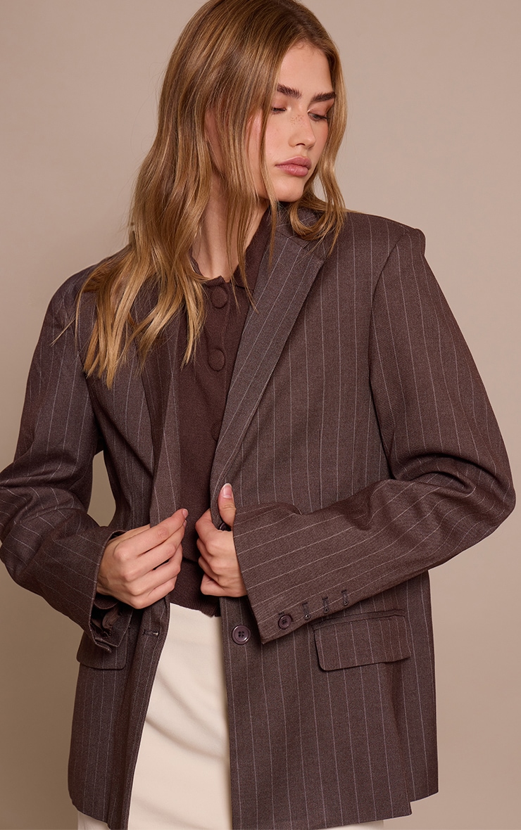 Chocolate Pinstripe Boyfriend Premium Blazer image 1