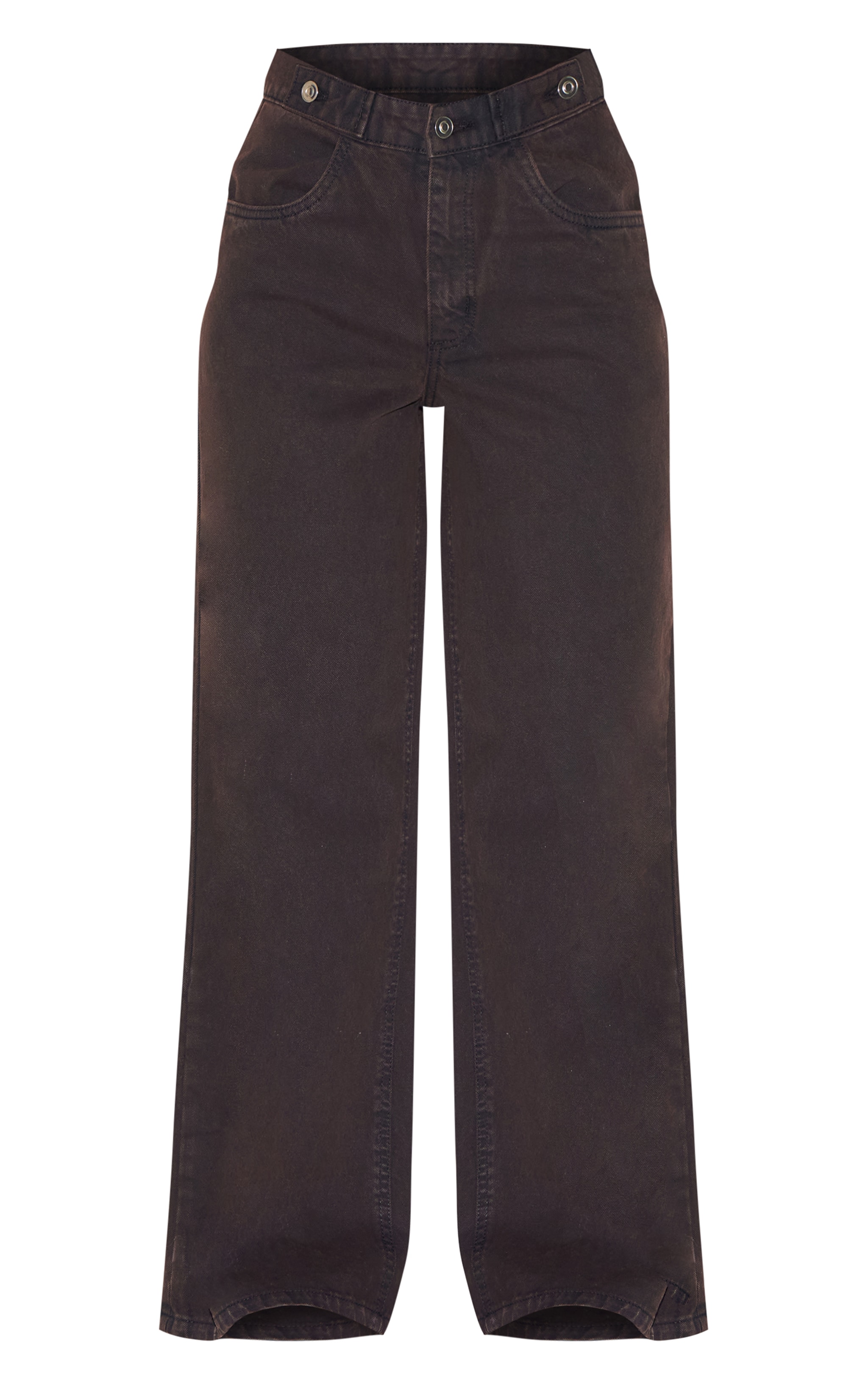 Dark Chocolate Mid Rise Button Waistband Wide Leg Jeans image 5