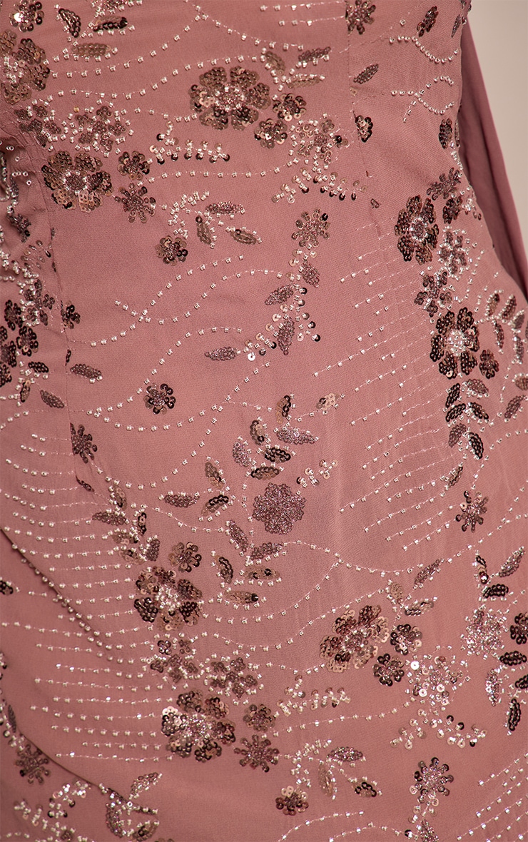 Shape Taupe Sequin Floral Scarf Detail Bandeau Mini Dress image 4