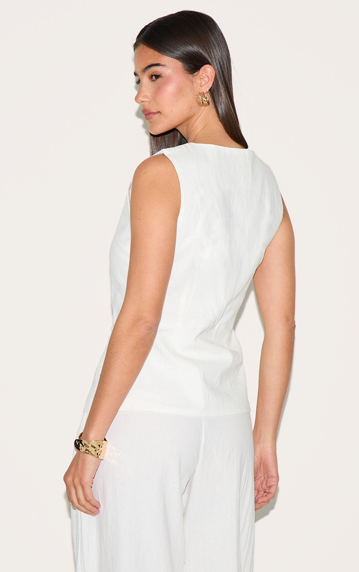 White Linen Look Tailored Waistcoat image 2