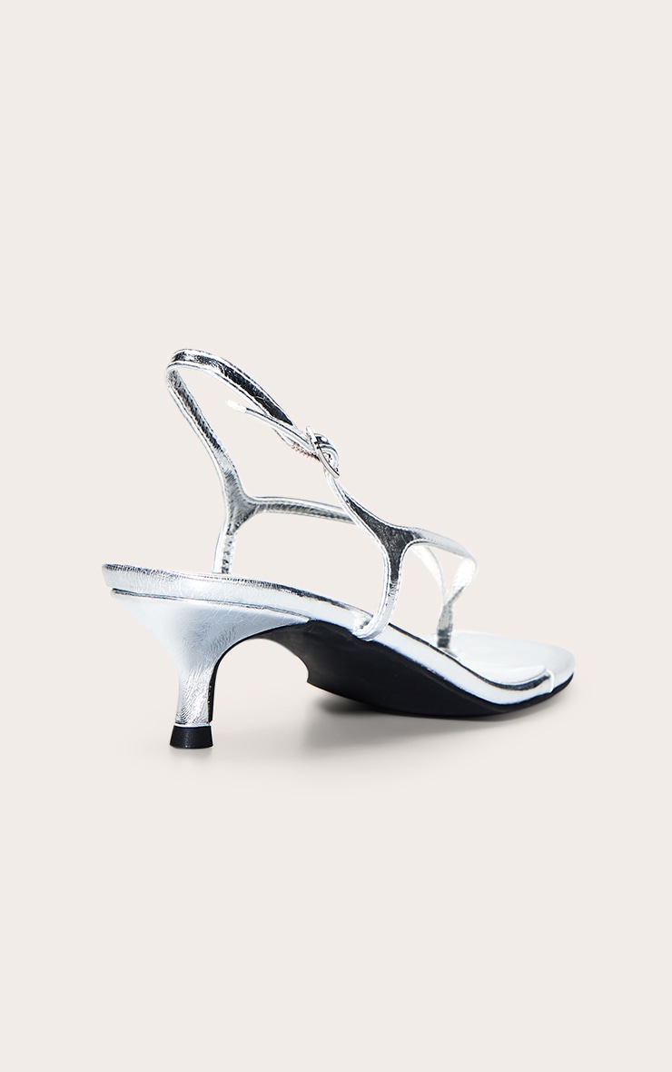 Silver Metallic Toe Thong Kitten Heeled Sandal image 3
