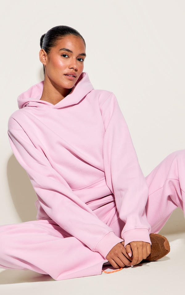 Pink Cotton Fleece Pullover Hoodie