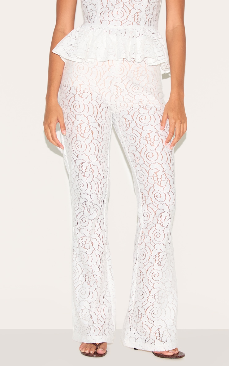 White Sheer Lace Flared Leg Pant image 2