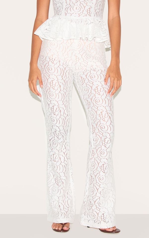 2 Piece White Sheer Leg Pants Set main image 1