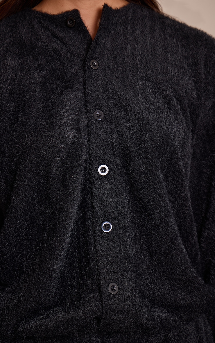 Black Textured Button Up Long Sleeve Cardigan image 4