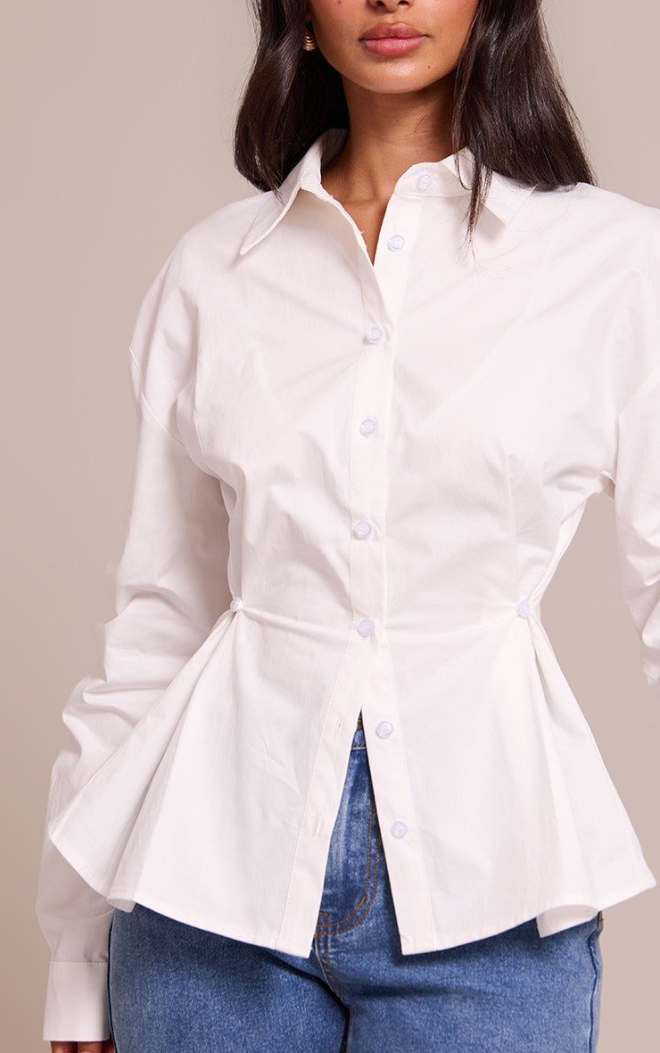 Petite White Ruched Front Detail Shirt image 4