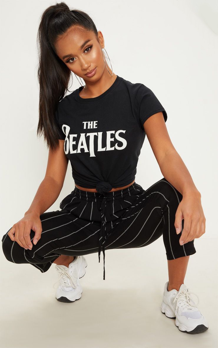 Petite Monochrome Stripe Casual Pants