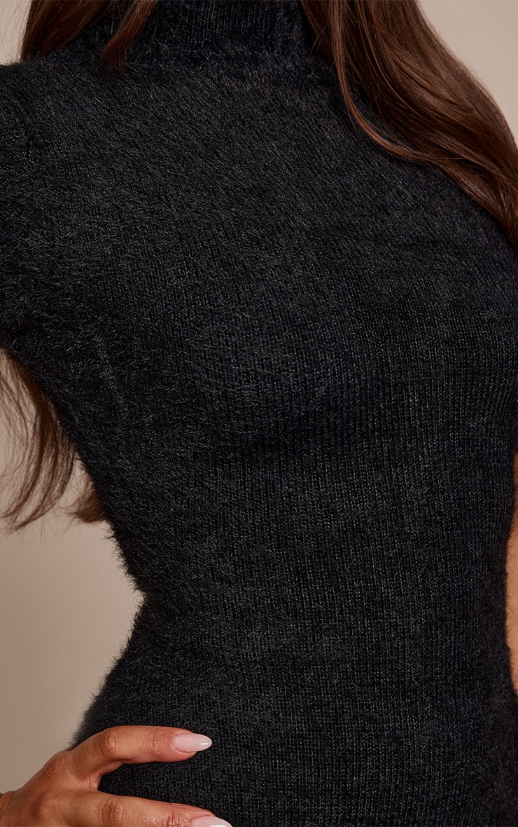 Black Fluffy Knit Short Sleeve Jumper Dress image 4