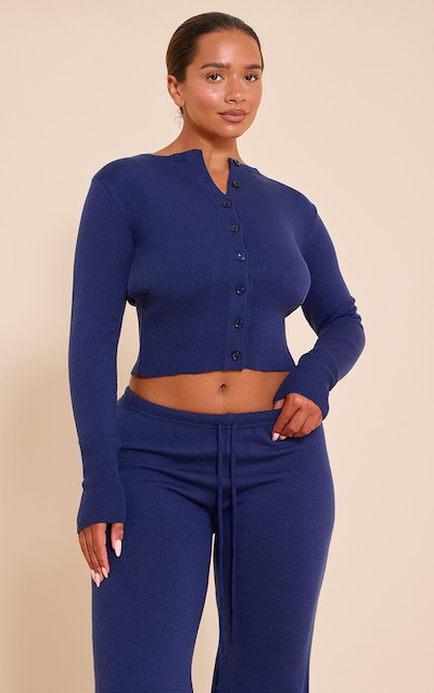 Shape NAVY Knitted Button Front Wide Rib Cardigan