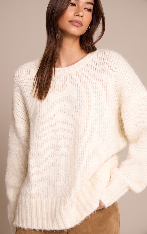 Cream Rib Detail Oversized Jumper