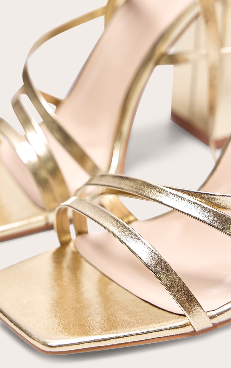 Gold Wide Fit Pu Square Toe Strappy Block Heeled Sandals image 4