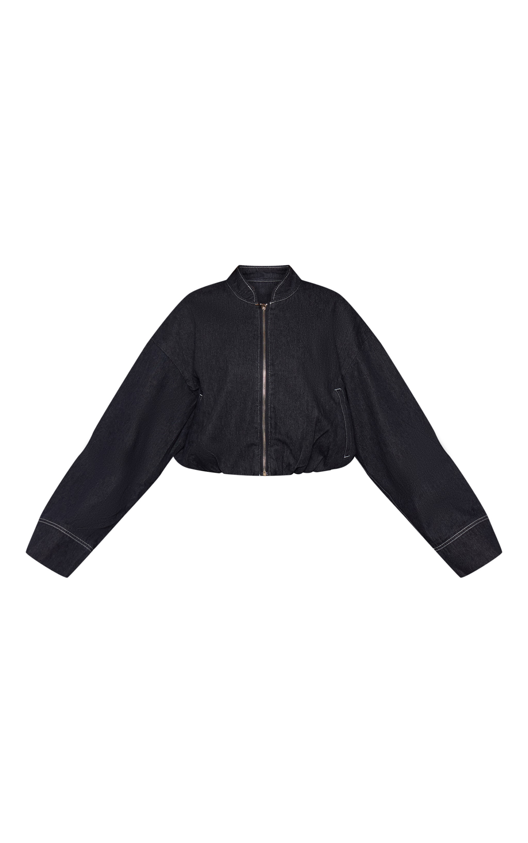 Indigo Bubble Hem Cropped Denim Bomber Jacket image 5