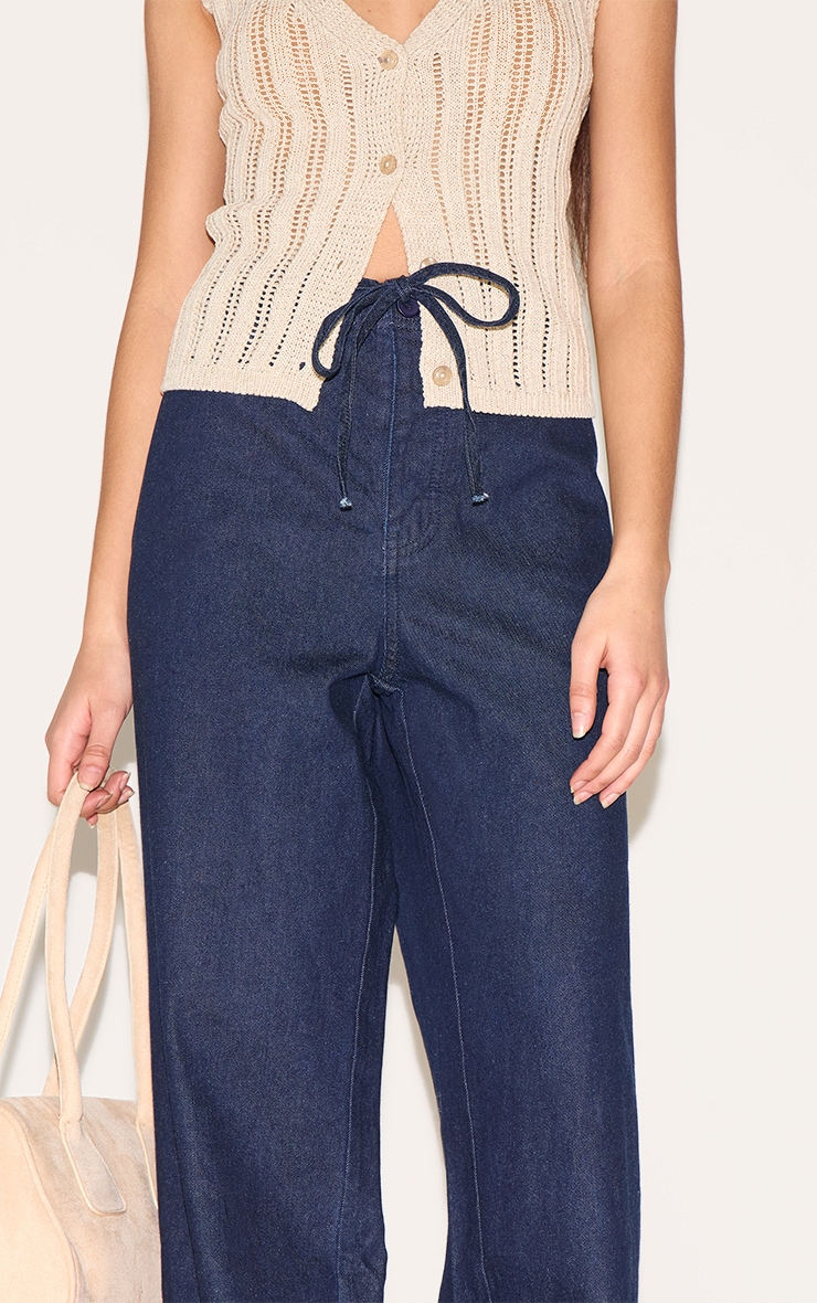 Jean Indigo Coupe Décontractée Petite, Taille Cordon, Jambe large image 4