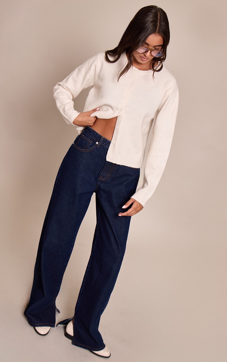 Indigo High Rise Split Hem Boyfriend Jeans image 1