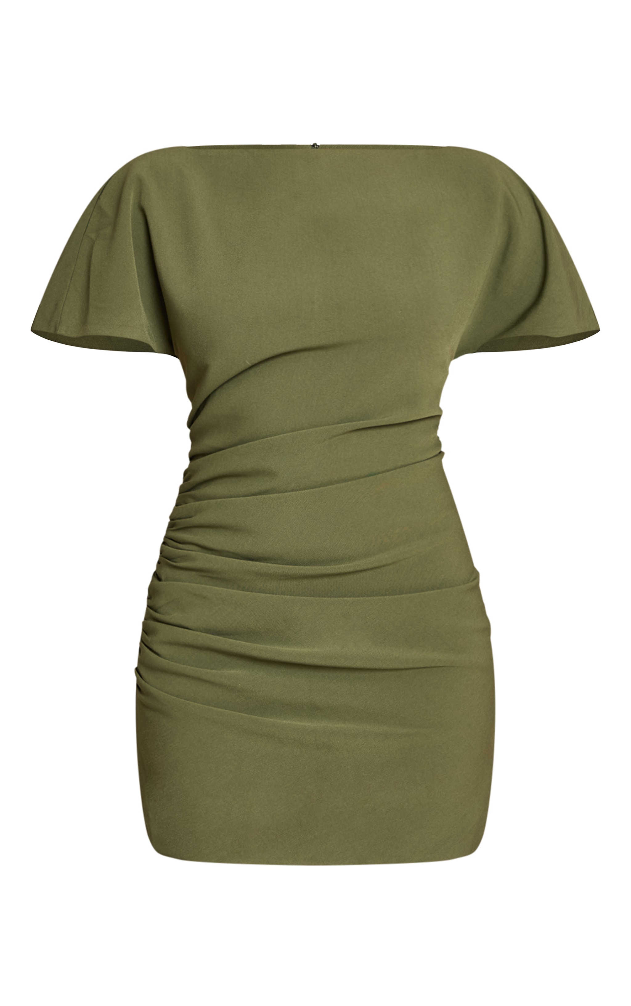 Forest Green Woven Ruched Short Sleeve Mini Dress image 5