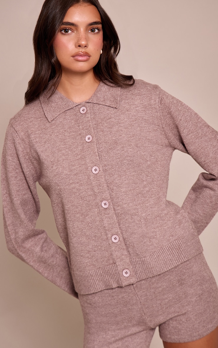 Mocha Button Through Collar Cardigan image 1