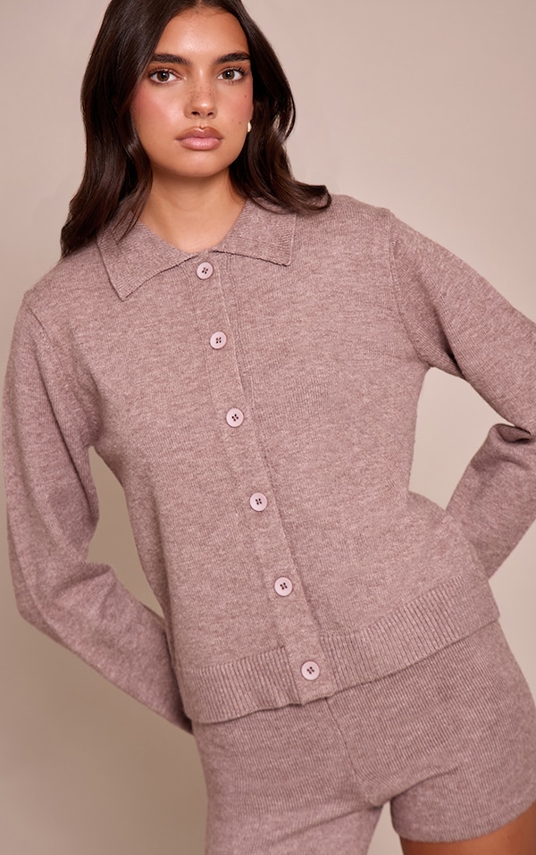 Mocha Button Through Collar Cardigan