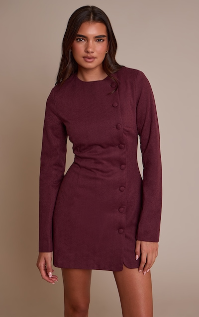 Burgundy Boucle Button Down Blazer Dress